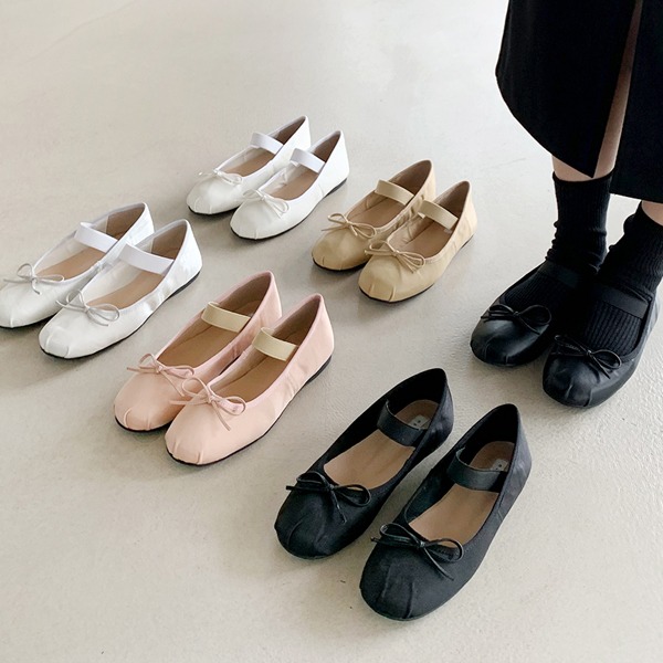 ゴムデザインリボンフラットシューズ-💓66girls💓 韓国人気レディース