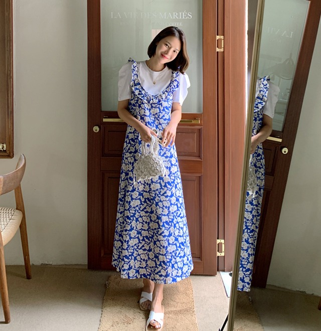 花柄ノースリーブワンピース&パフ袖トップス | 優しい着心地の、感性