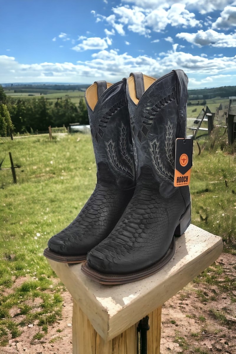 Men's Python Print Dubai Toe Leather Boots - Black – CaballoBronco.com