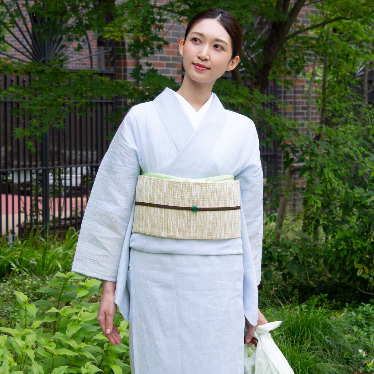 CHIKUMO-千雲-】洗える夏きもの 麻楊柳/水色 近江ちぢみ くるり｜着物