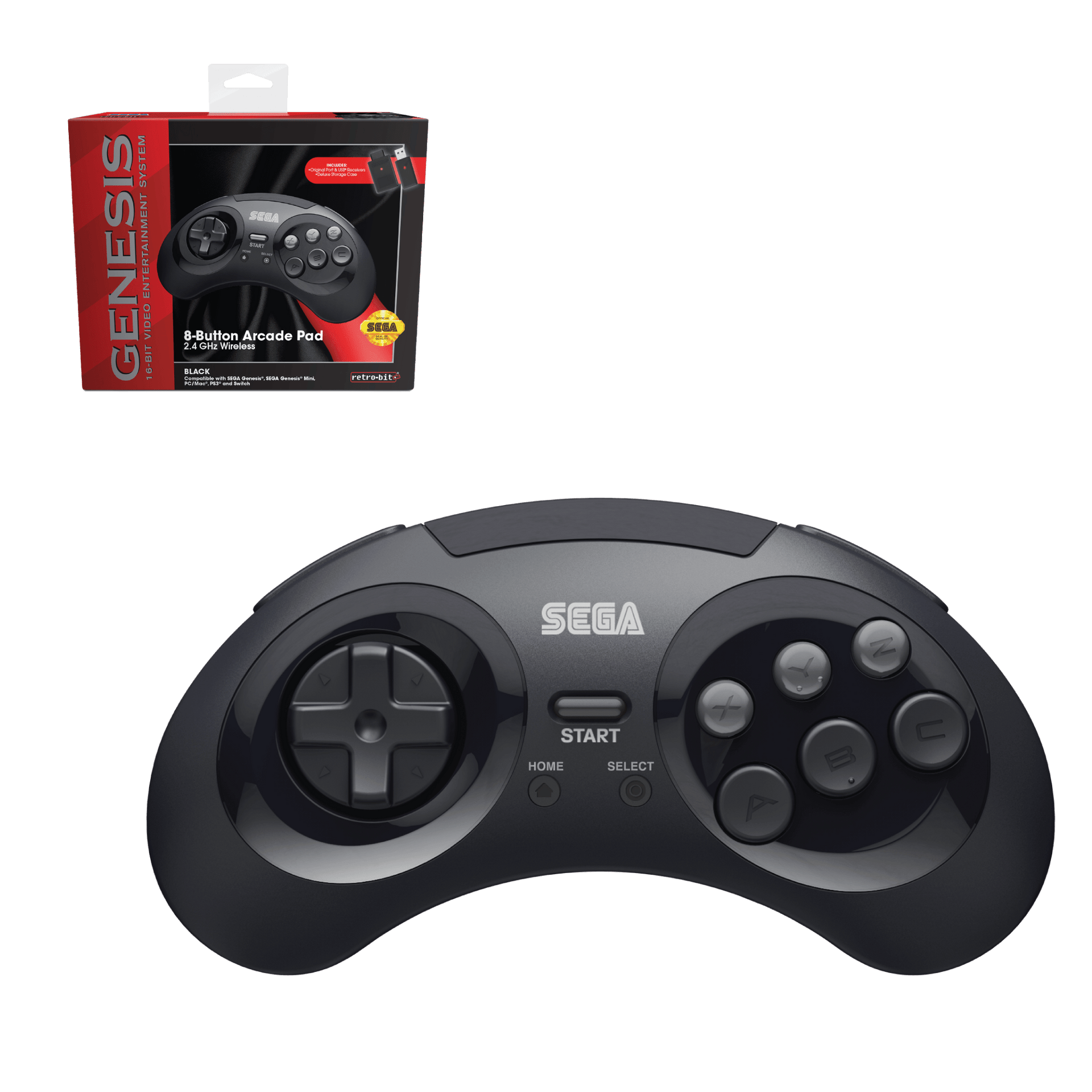 SEGA Genesis 8-Button Arcade Pad Black Wireless 2.4 GHz