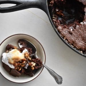 Pecan Caramel Skillet Brownies - Catskill Animal Sanctuary