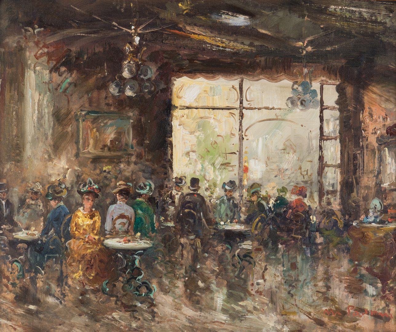 Lot 199: M. Passoni O/C, French Cafe Impressionist Painting | Case