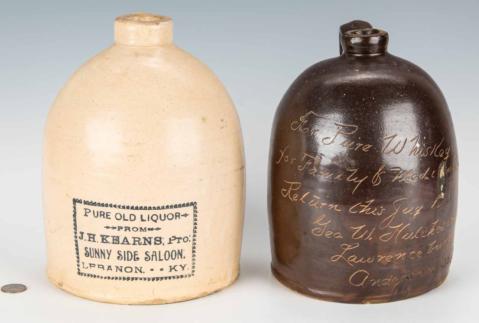 Lot 794: 2 Kentucky Stoneware Whiskey Advertising Jugs | Case Auctions