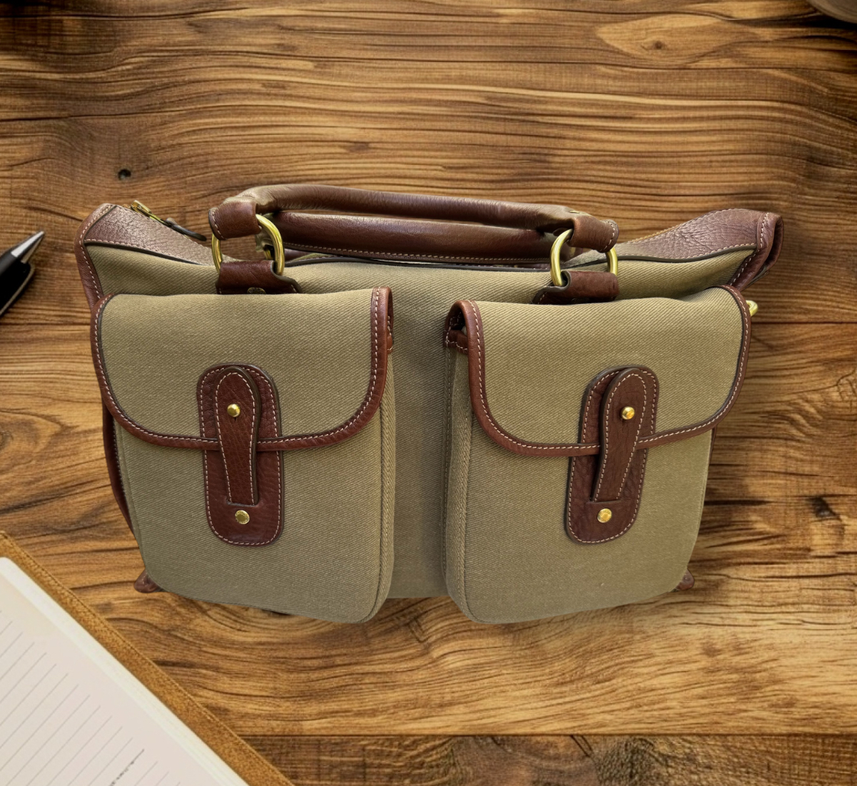 Ghurka No. 5 Twill & Leather Examiner Bag - Cashmere & Pearls