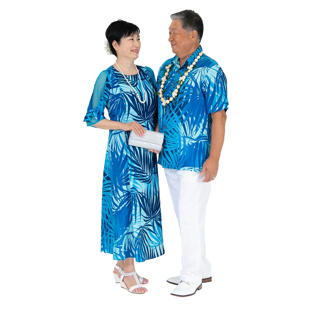 リーフ ブルー アロハシャツ / ブルー｜ハワイ・リゾート結婚式の参列