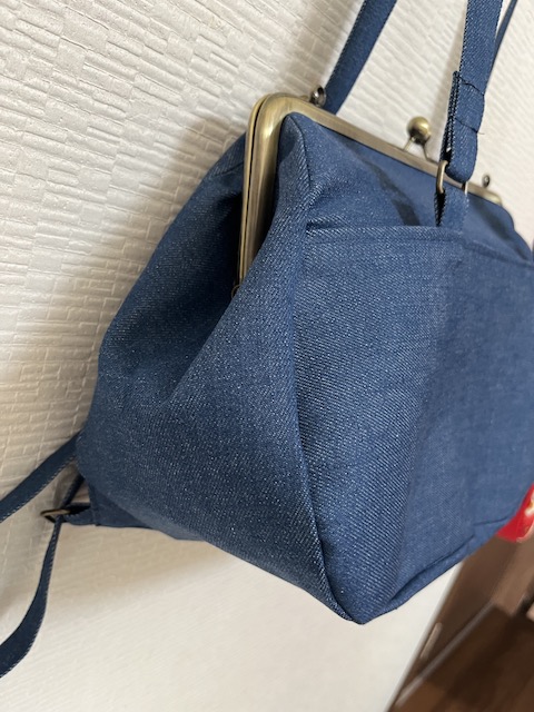 デニムのがま口リュック 青（あお） | G3sewing