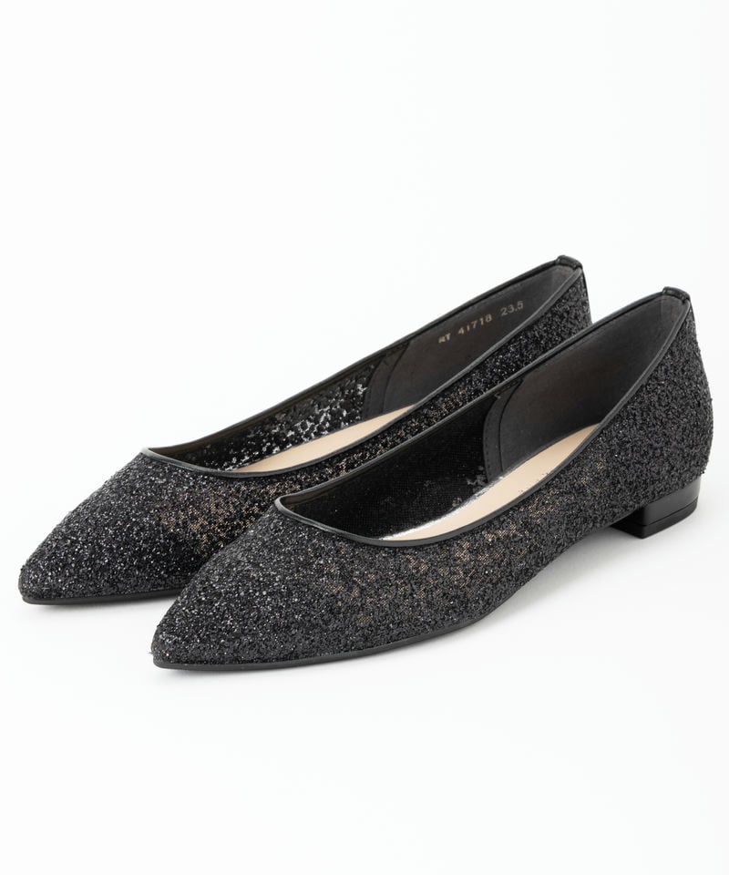 DIANA ダイアナ グリッターチュールフラットシューズ ブラック系