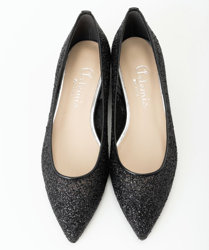 DIANA ダイアナ グリッターチュールフラットシューズ ブラック系