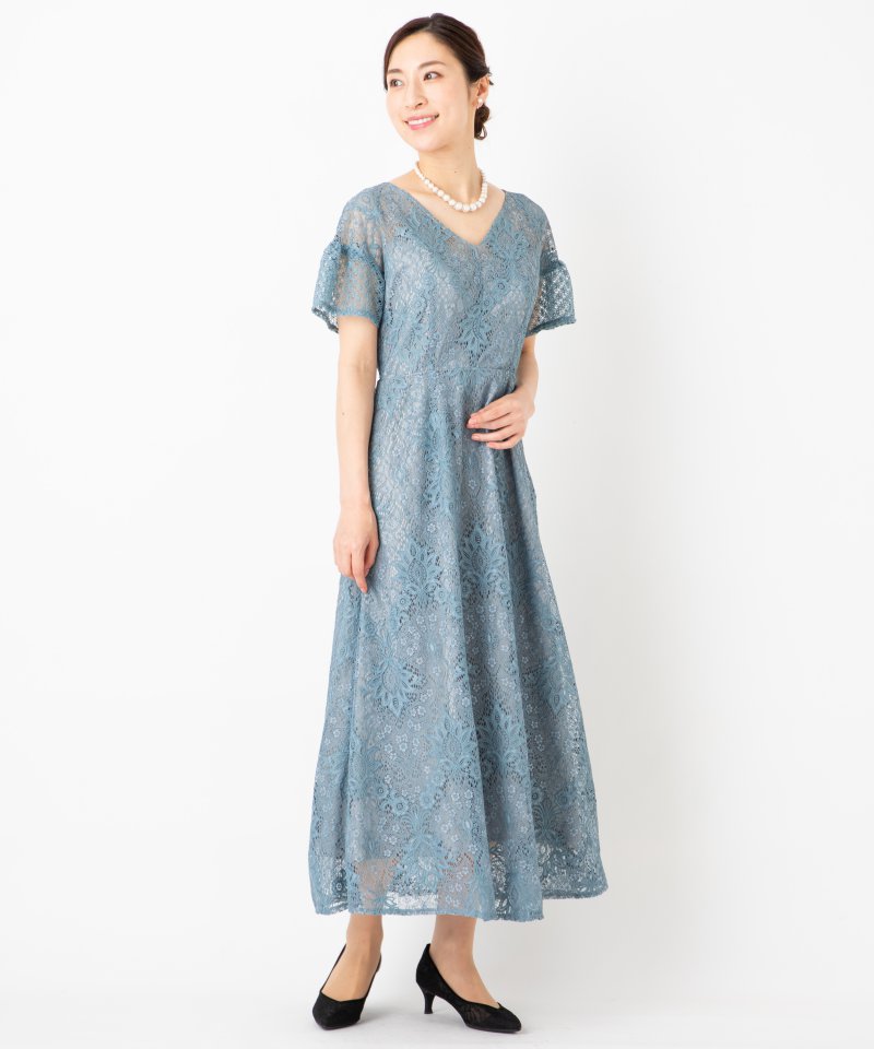 LAGUNAMOON ラグナムーン LADY総レースVネックドレス グリーン系 x