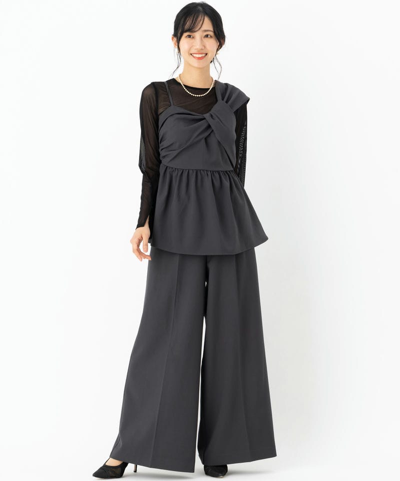 Select Shop アシンメトリービスチェ&ワイドパンツセットアップドレス