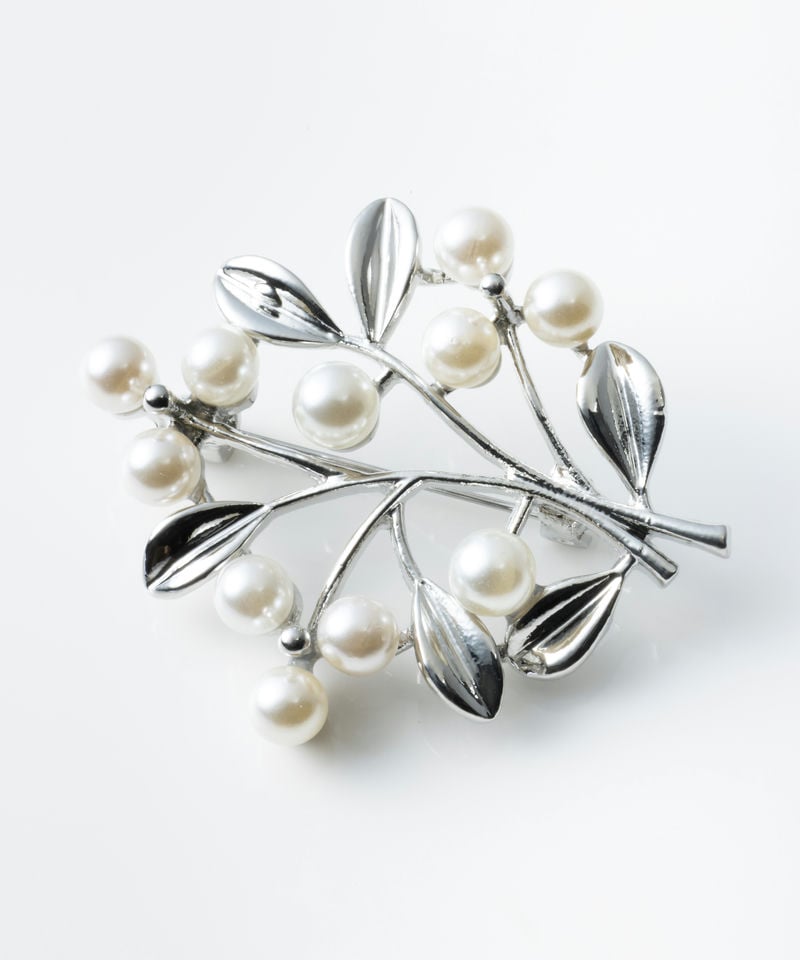 Select Shop リーフモチーフパールブローチ その他 x シルバー系