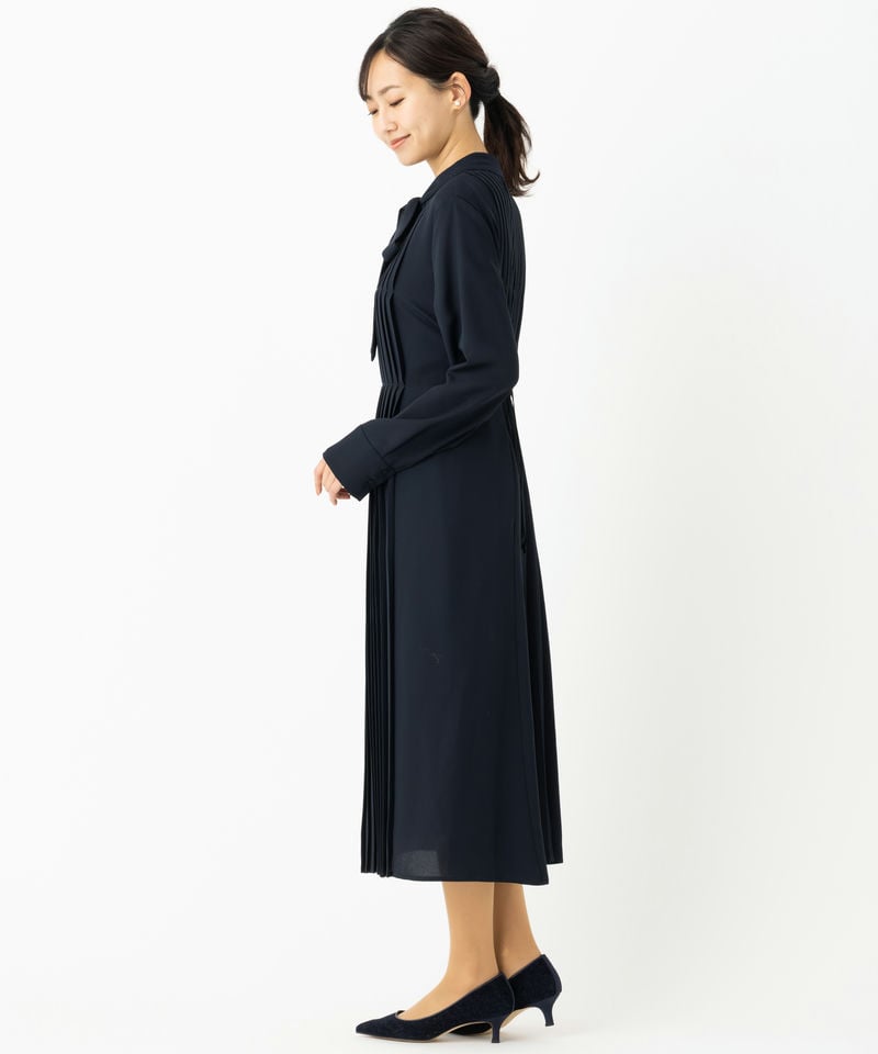 CELFORD セルフォード ボウタイAラインプリーツワンピース ネイビー系