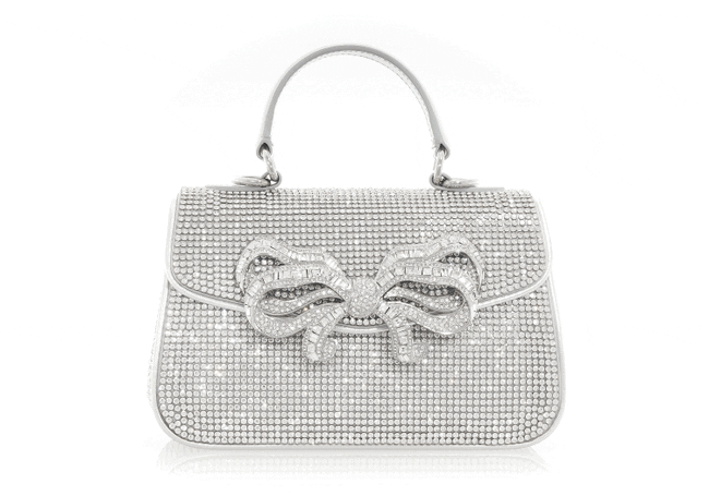 Judith Leiber Silver Fullbead Bow Top Handle