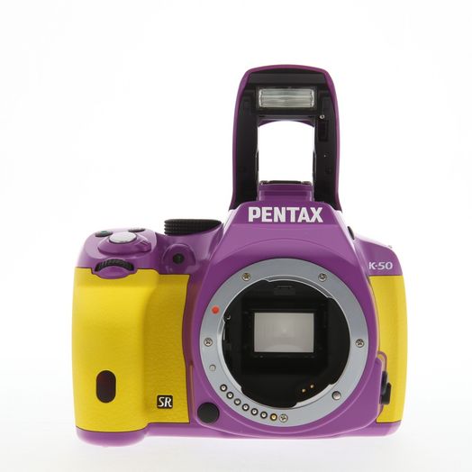 Pentax K-50 DSLR Camera, Purple with Yellow Grips {16.3MP} with 18