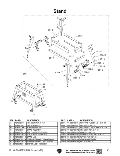 Parts for G0458ZX 18