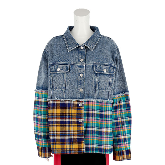 yu13 仲里依紗Eリバーシブル 長袖シャツ イエロー ブラック チェック