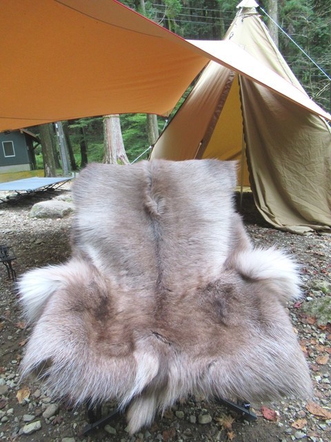 トナカイ毛皮をキャンプのラグに！暖かさは？臭いは？肌触りは？お