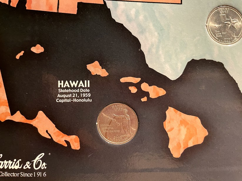 アメリカ合衆国50州の25セントを集めた、Quarters Collection's Map