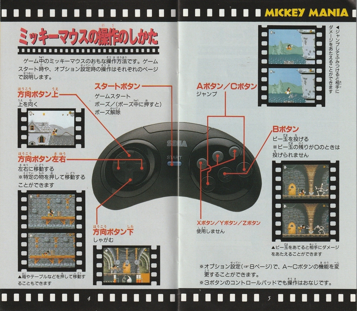 ミッキーマニア』1995年／メガドライブ - レトロゲームの説明書保管庫