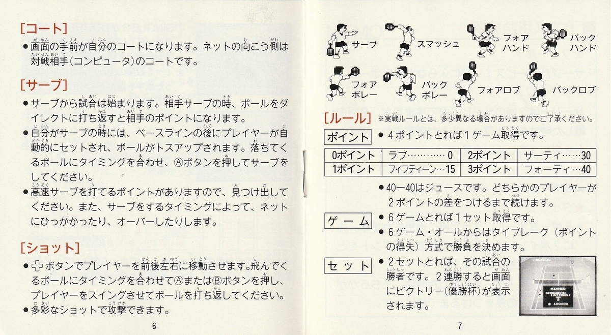 テニス』1986年／ディスクシステム - レトロゲームの説明書保管庫
