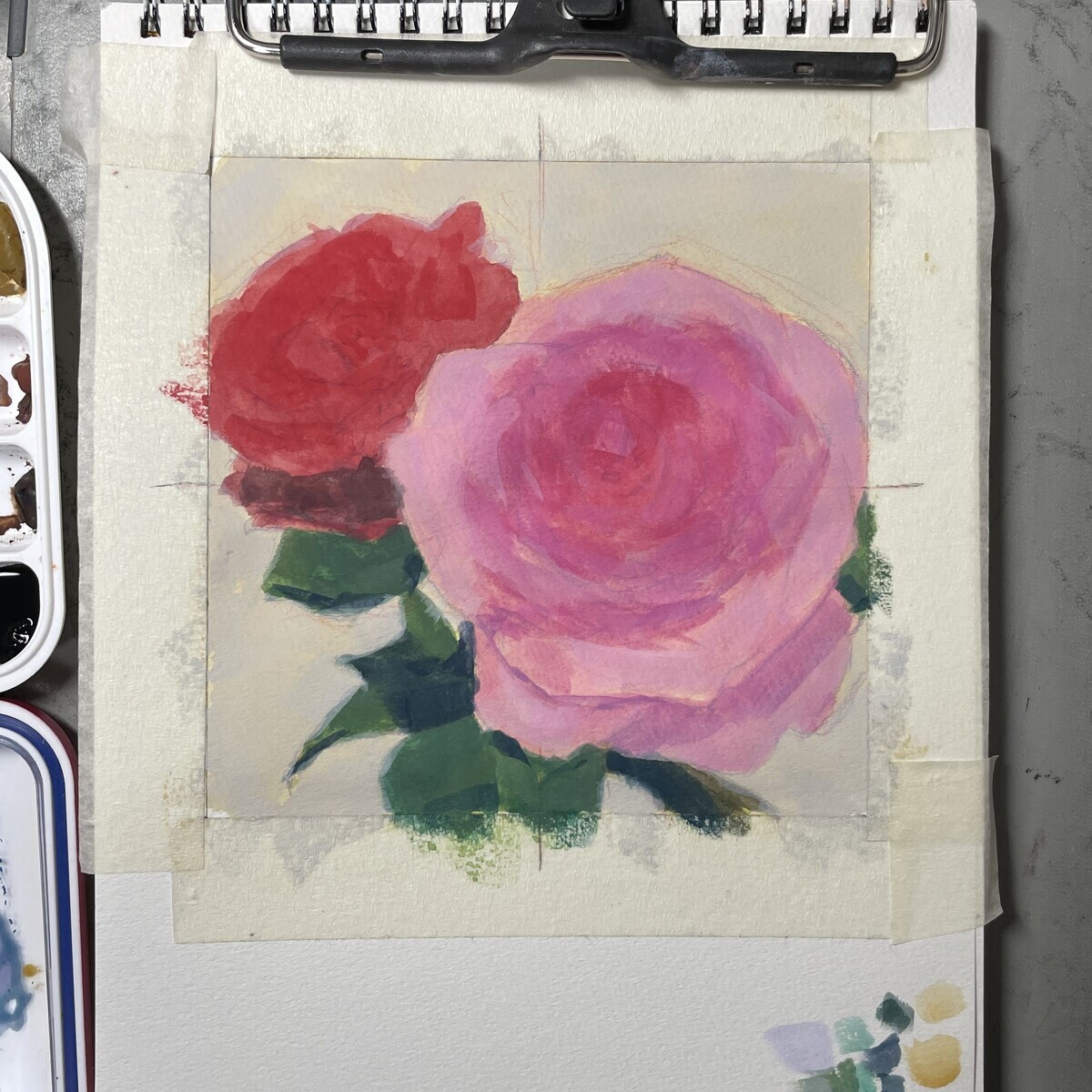ガッシュで描く 一日一絵 『薔薇の花』ホルベイン不透明水彩 17日目