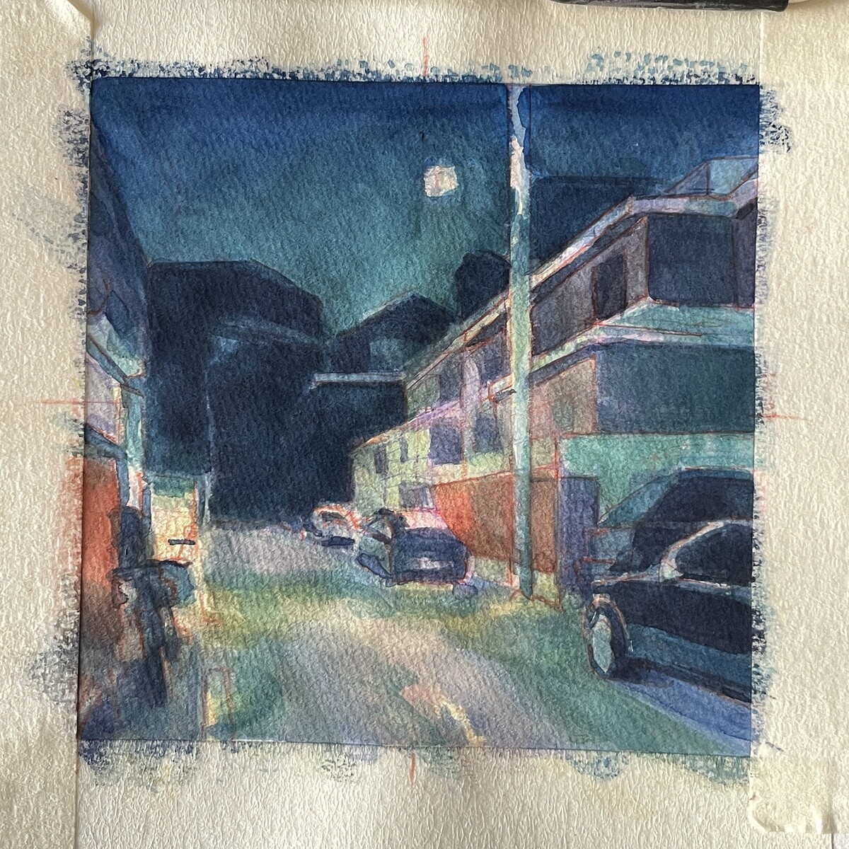 ガッシュで描く 一日一絵 路地裏『ソウル弘大』ホルベイン不透明水彩