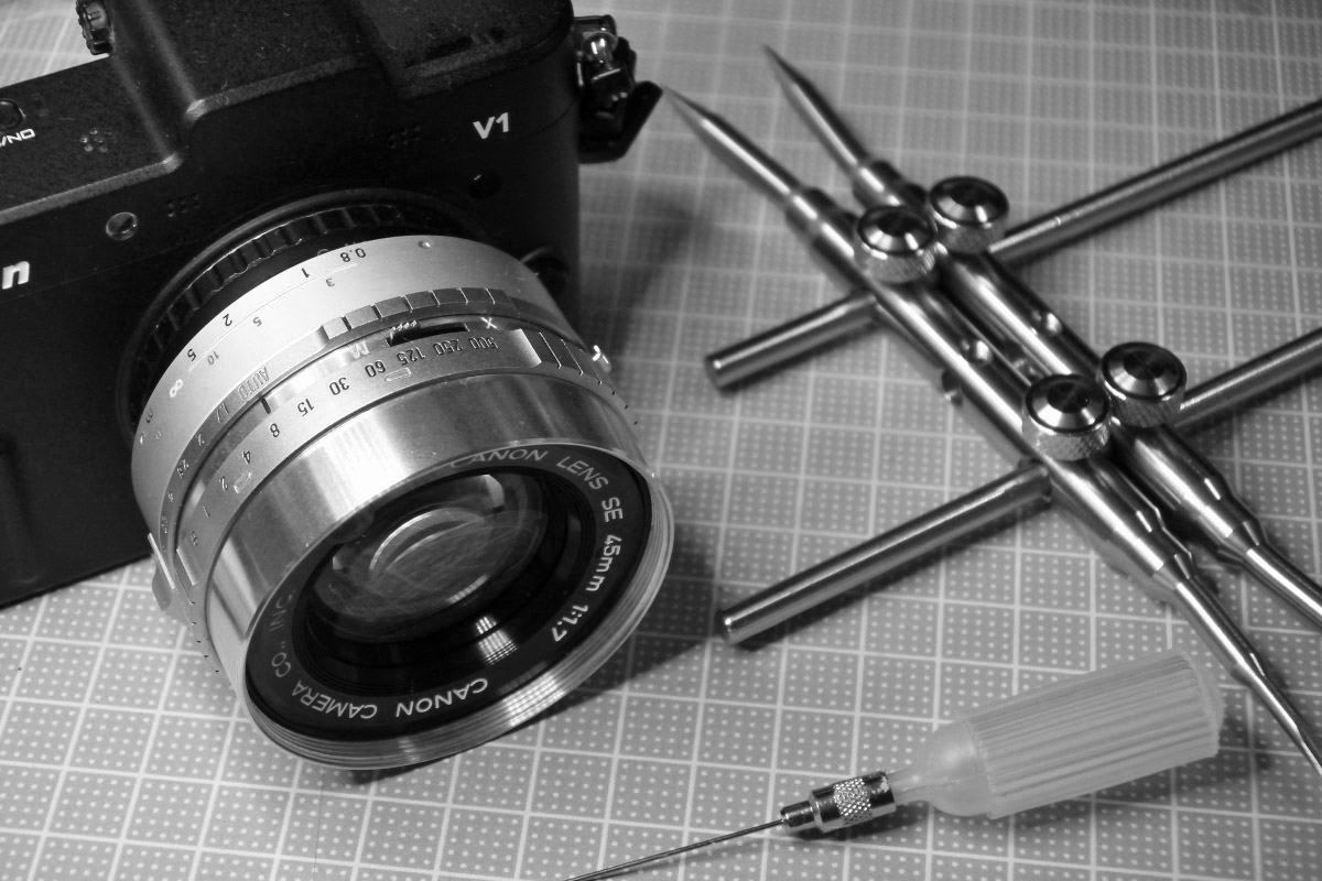 キヤノネットQL17(初期型)」のレンズ「SE 45mm F1.7」をミラーレスで