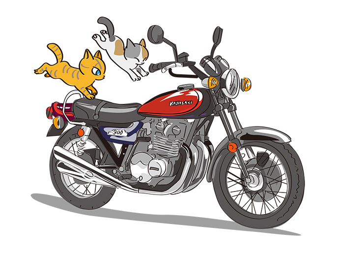 しぶいZ1とかわいいネコイラスト - ネコバイク