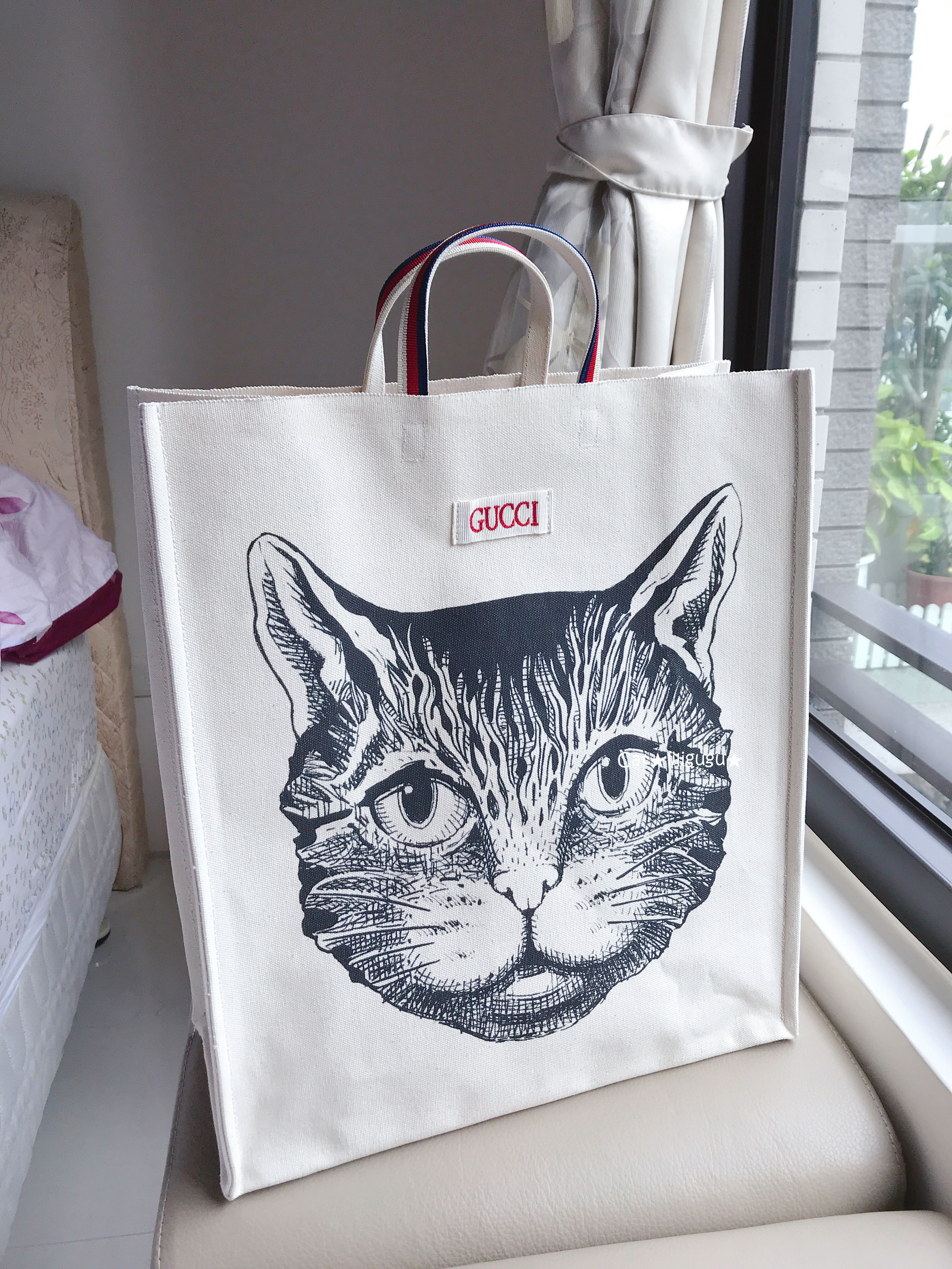 グッチ)猫/ネコ☆プリントトートバック☆キャンバス (GUCCI/トート