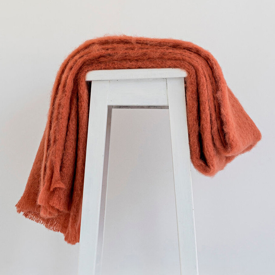 NZ製 モヘア100% ハーフブランケット (膝掛け) 緑/黄/オレンジ系