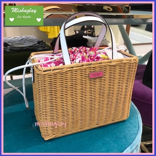 kate spade】お花柄♪かごバッグ sam wicker medium satchel☆ (kate