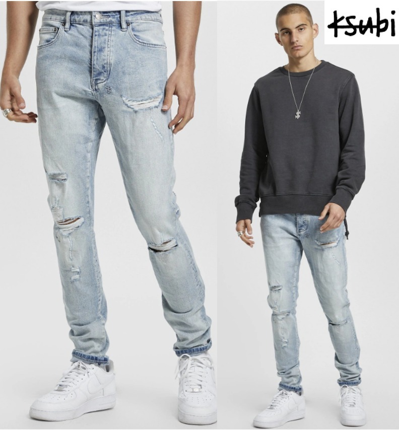 KSUBI】膝ダメージスリムジーンズChitch Punk Blue Thrashed (KSUBI