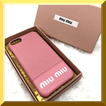 MIUMIU【MADRAS＆ロゴ】5ZH035 iphone7&8レザーケース☆ピンク