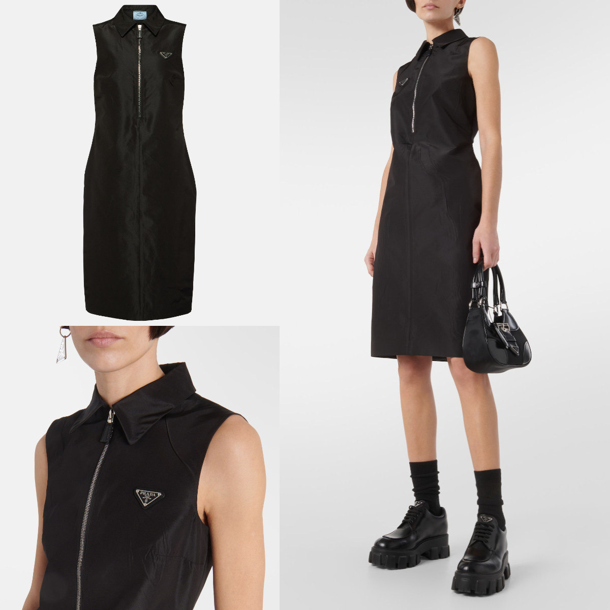 新作*PRADA*シルクブレンド素材襟付きミディドレス ワンピース (PRADA