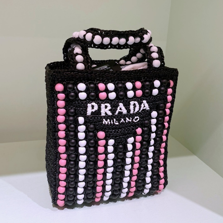 セール】プラダ☆ラフィアxウッドビーズ トートバッグ☆1BG425 (PRADA