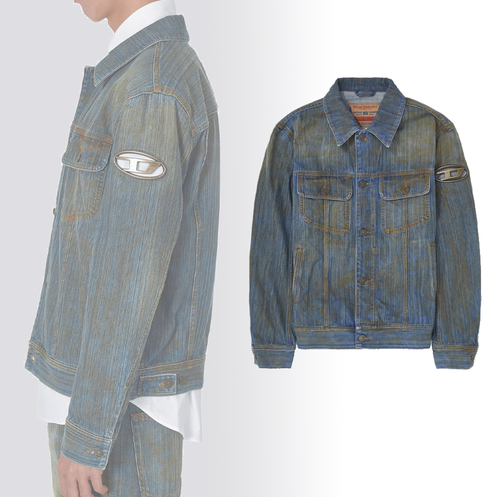 DIESEL】メタルDロゴ デニムジャケット Blue 送料関税込 (DIESEL