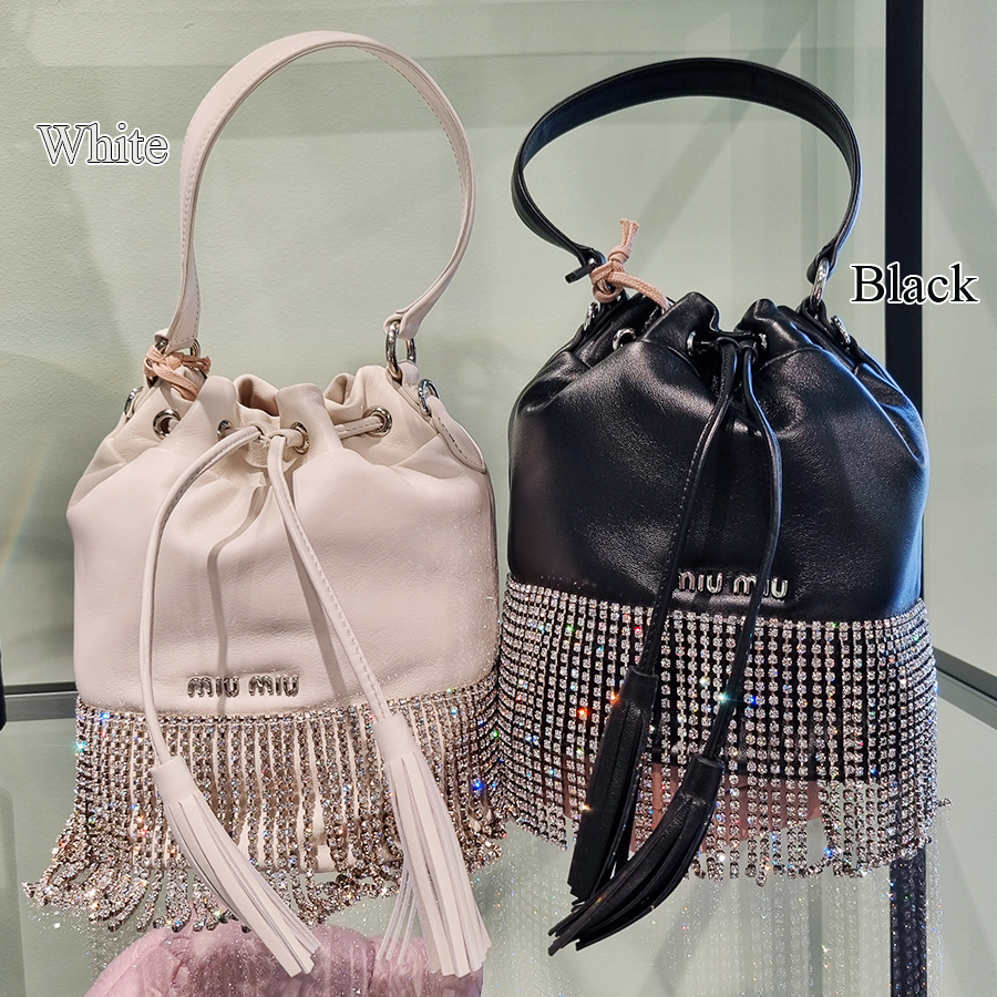 セール】ミュウミュウ☆クリスタルフリンジ付 バケット 5BE014 (MiuMiu