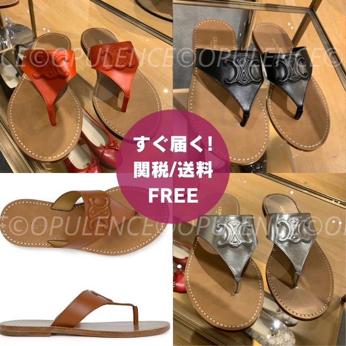 CELINE セリーヌ トリオンフ レザー トング フラット サンダル (CELINE