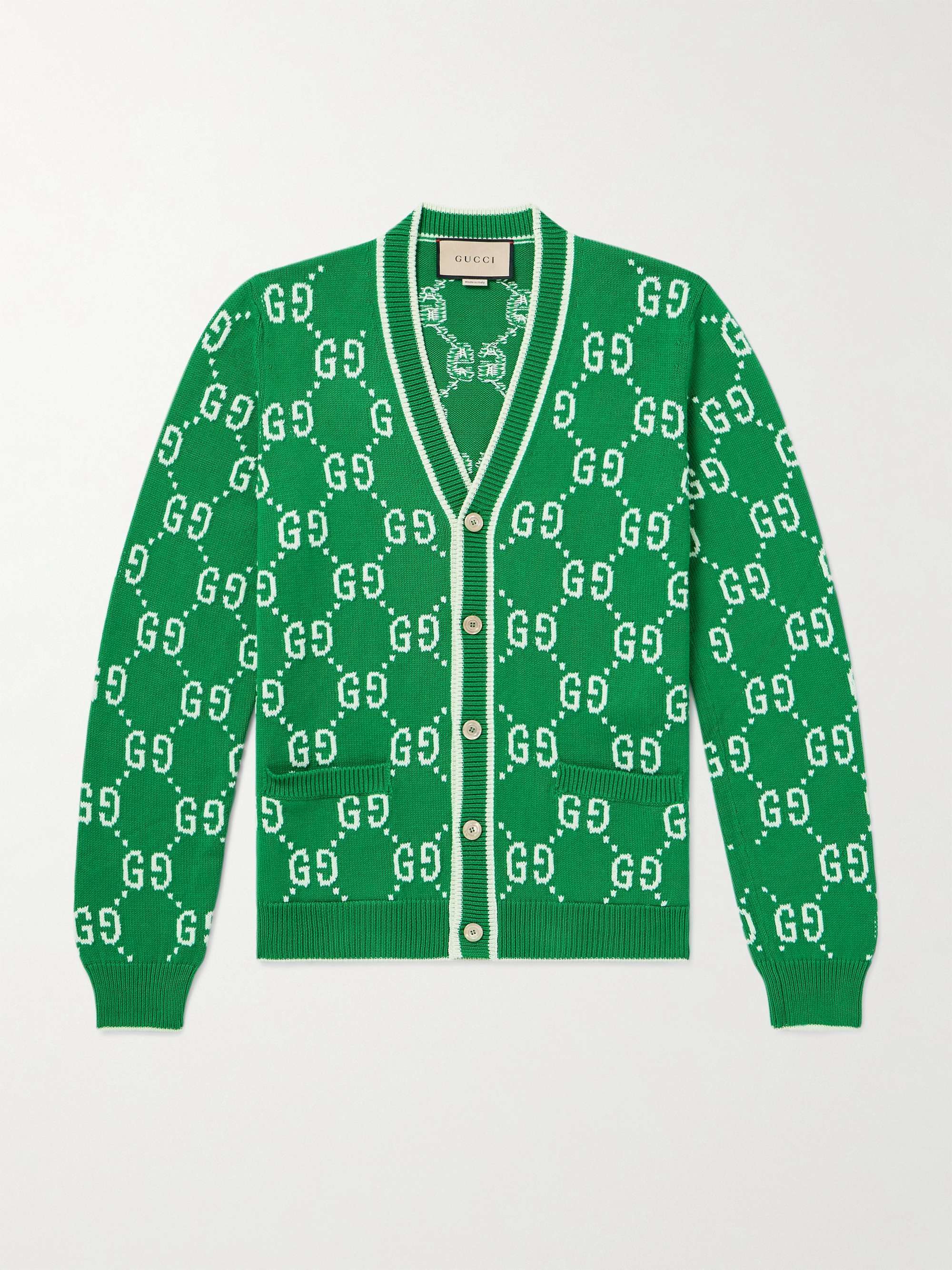 カーディガン グリーン コットン GGロゴ入り (GUCCI/カーディガン