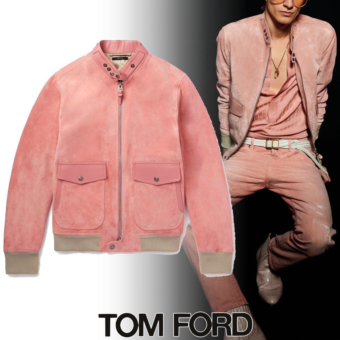 TOM FORD スエード ジップ レザージャケット ピンク (TOM FORD/レザー