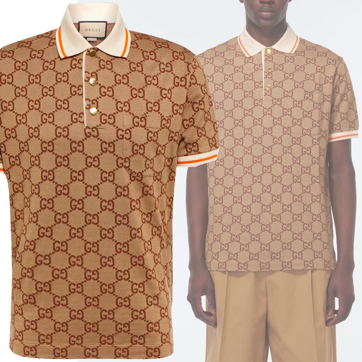 GUCCI】GG コットン シルク 半袖 ポロ シャツ モノグラム 茶 (GUCCI