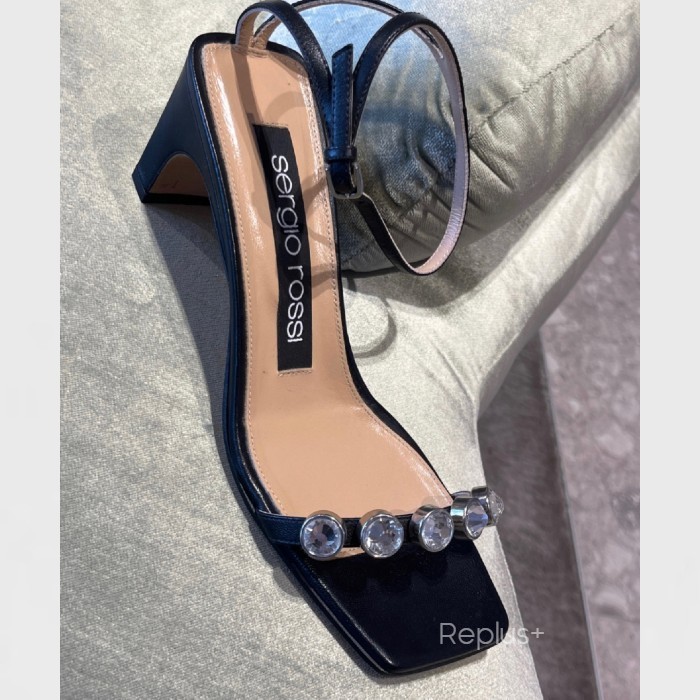 Sergio Rossi】Sr1 サンダル ブラック ナッパレザー ビジュー (Sergio