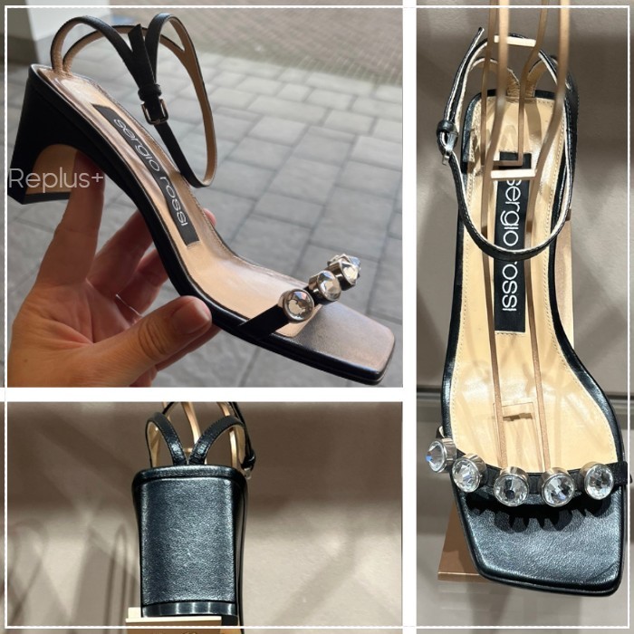 Sergio Rossi】Sr1 サンダル ブラック ナッパレザー ビジュー (Sergio