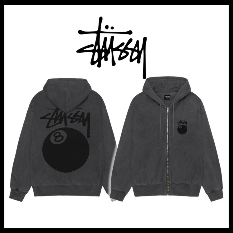 送料・関税込☆STUSSY☆8 BALL ZIP HOODIE PIGMENT DYED☆BLACK