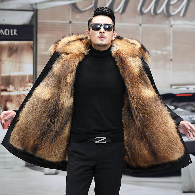 5色 選べる2丈 ラクーンファー ファーコート フード付 メンズ 7