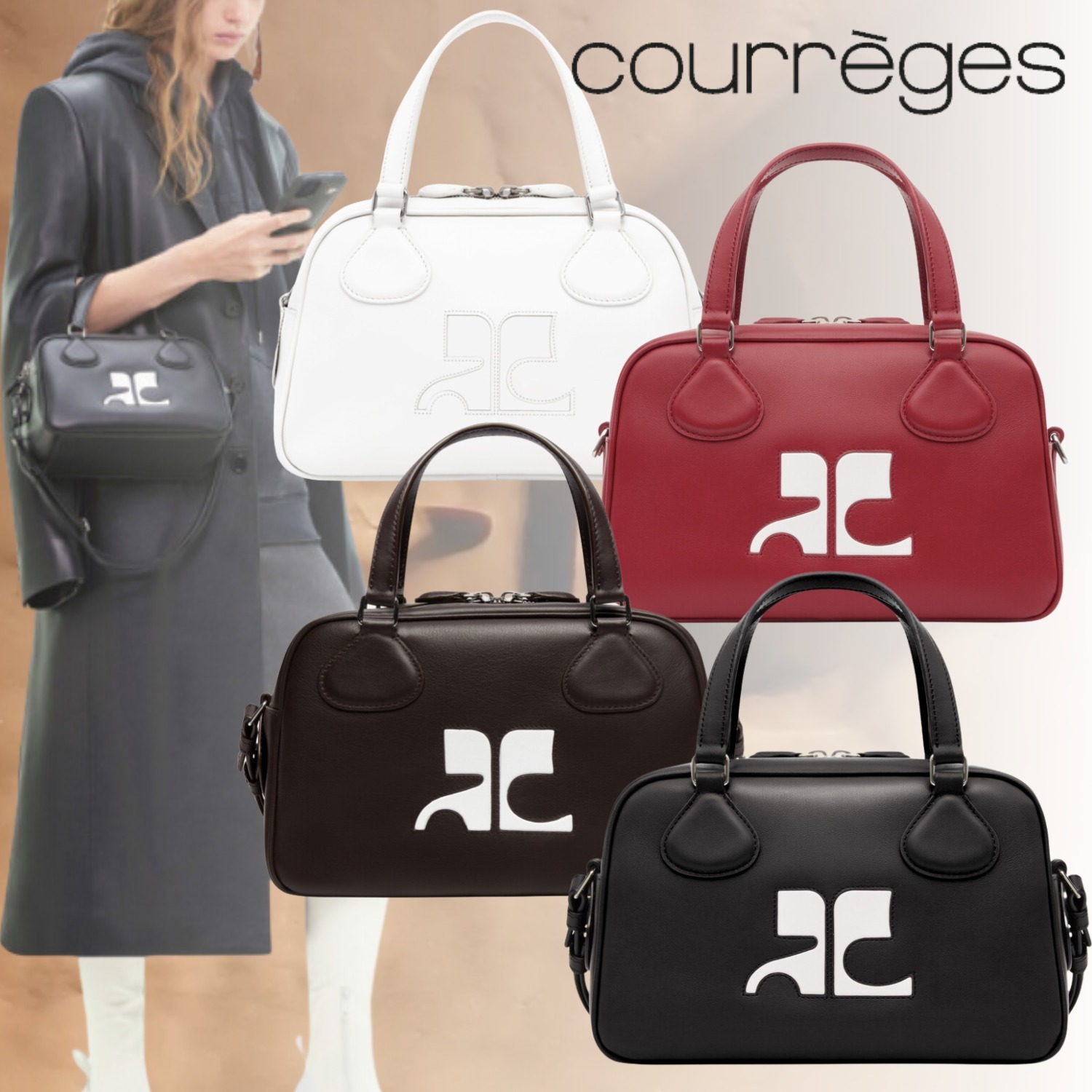 COURREGES クレージュ Reedition ロゴ ボーリング Bag バッグ