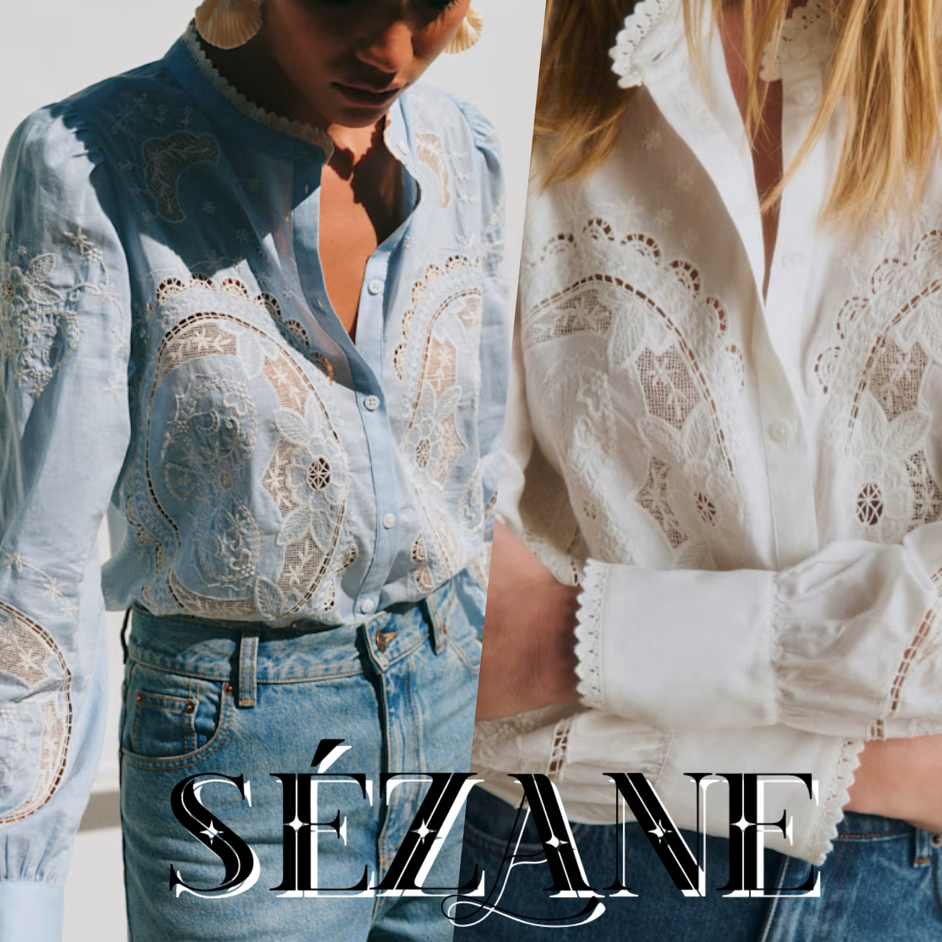 安心の関税込】セザンヌ 美しい 刺繍レース コットン ブラウス (SEZANE