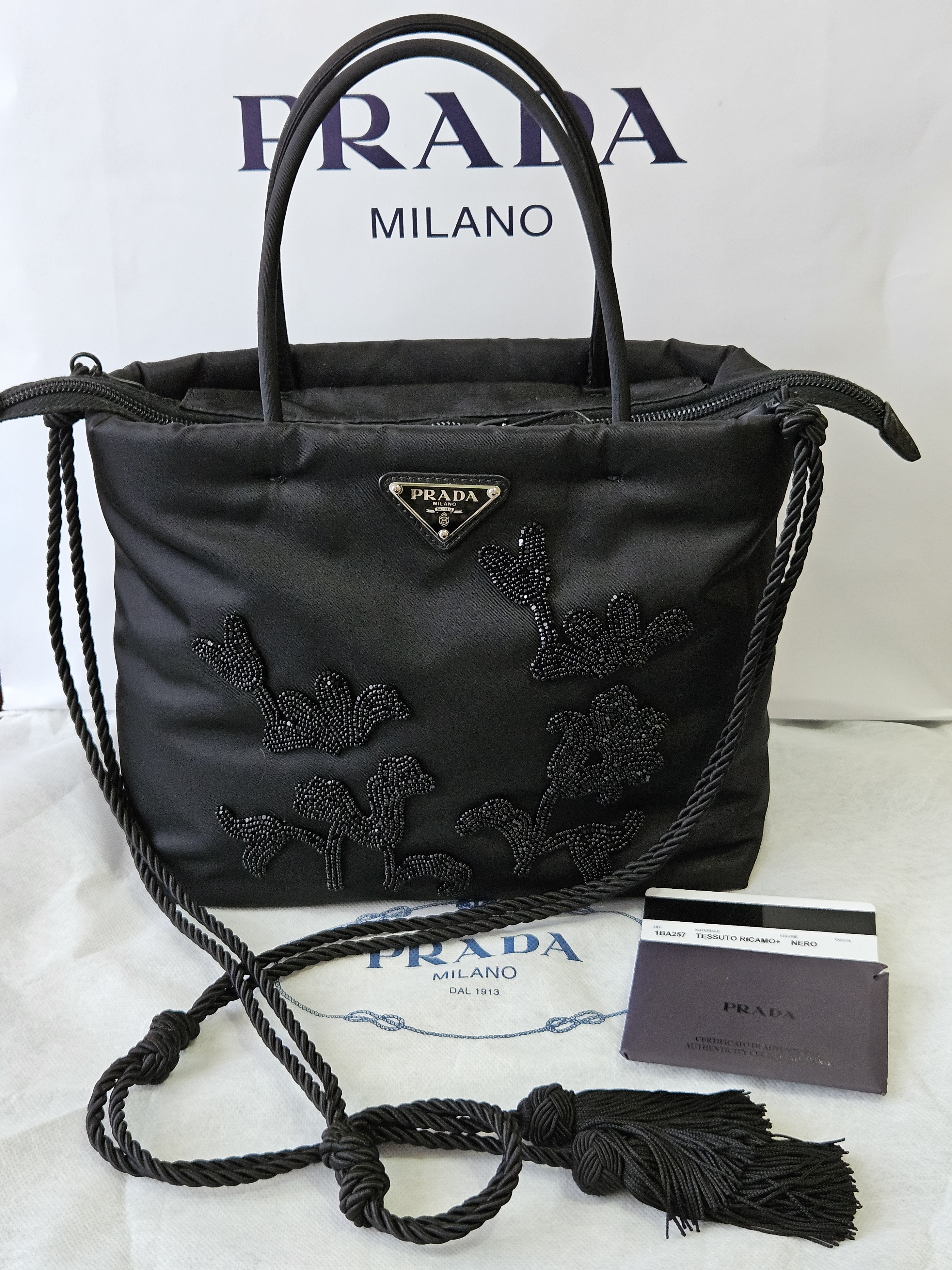 PRADAナイロン♪ビーズ刺繍 ハンドバッグ2way♪ブラック (PRADA