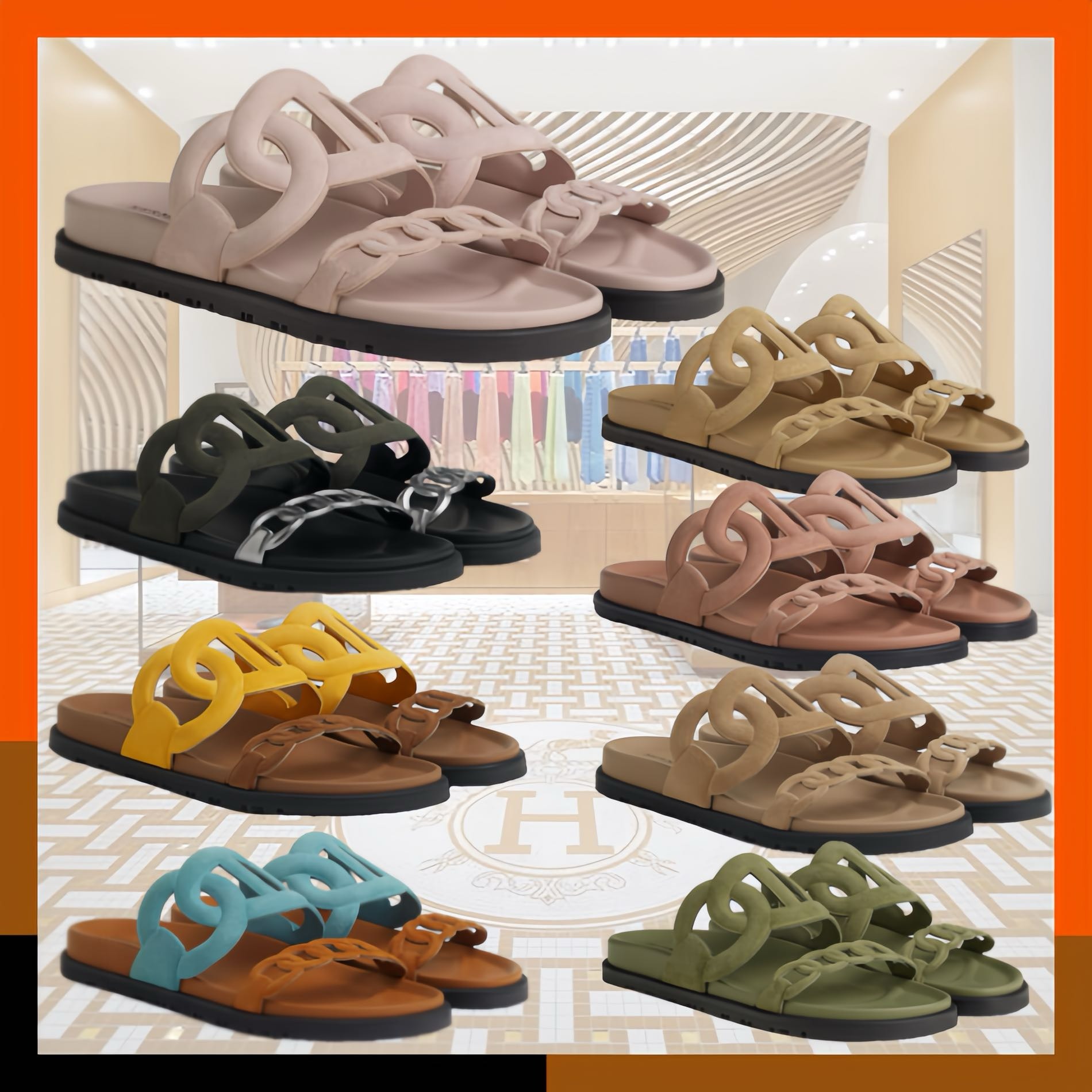 HERMES 新作 春夏人気 フラットサンダル シェーヌダンクル Extra